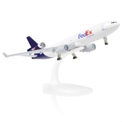 QIYUMOKE 1/300 MD-11 Flugzeug-Modellbausätze aus Metalldruckguss für FedEx mit Ständer (8,3 Zoll L), Frachtflugzeugmodell für Erwachsene, Flugzeugspielzeug, Luftfahrtgeschenke oder -sammlungen