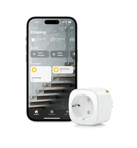 Eve Energy (Matter) – Smarte Steckdose, Matter & Thread, TÜV-zertifiziert, Stiftung Warentest: gut, funktioniert mit Alexa/Apple Home/Google Home/SmartThings/Home Assistant, Thread Border Router erf