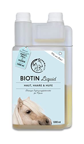 Annimally Pferd Biotin Zink Liquid 1000ml - Pflege für Haut, Haare & Hufe für Pferde - Biotin, Zink und MSM flüssig für ein gesundes Fell - Fellpflege & Hufpflege für Pferde