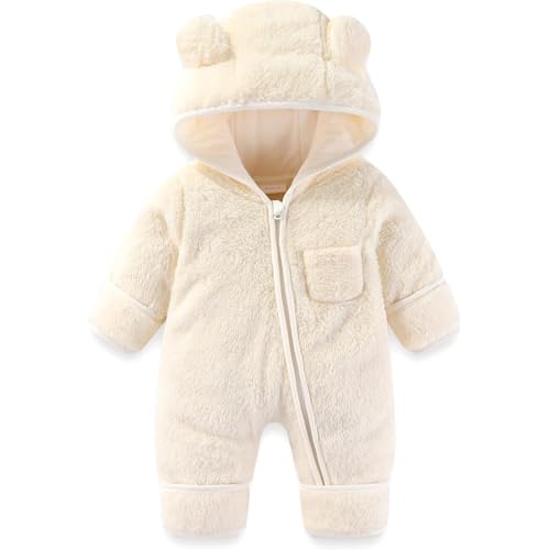 Baby Overall Winter,Baby Fleece-Overall Atmungsaktiver Unisex Jumpsuit mit Reißverschluss Strampler Fleece Overall für Babys Neugeborene Kleinkind Mädchen Jungen Warm Jumpsuit für (Beige, 0-3 Months)