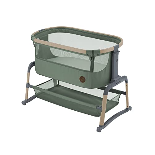 Maxi-Cosi Iora Air Beistellbett Baby, Co-Sleeper mit Allround-Netzgewebe, 0–6 Monate (9 kg), Schaukelmodus, 4 Neigungs- & 5 Höhenstufen, Leichtes Schieben, Leicht zu Tragen, 2 Räder, Beyond Green