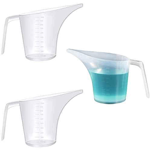 Zhongtou 3 Stück Kunststoff-Messbecher, 1 Liter Messbecher, langer Ausguss, Trichter, Backen, Messbecher, 1000 ml mit klarer Skala, BPA-frei, Kuchenherstellung, Flüssigkeiten