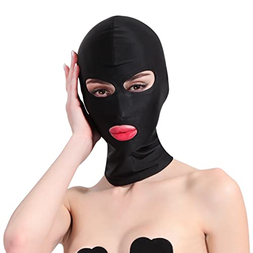 JIAHG Full Cover Maske SM-Maske Bondage Maske Mund öffnen Fetisch Maske Sex Maske Schwarz Kopfmaske Frauen Sexy Sturmhaube Maske Erwachsene Gesichtsmaske (Polyester, Augen und Mund öffnen)