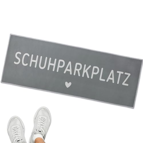 BETESSIN Fußmatte 35x100 cm in Grau - Schuhparkplatz Fussmatte für innen & außen - Türmatte rutschfest - Fußabstreifer Innenbereich - Lustige Fußmatten Haustür - Fußabtreter Dünne 5mm