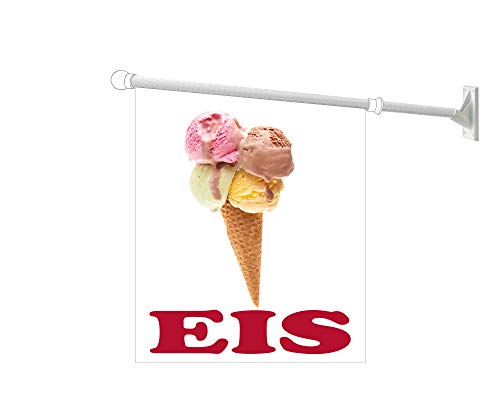 Werbeflagge, Werbefahne, Eisflagge, Eisfahne - Eis, Softeis - Ideal für Eiscafé, Restaurant oder Kirmes, versch. Varianten, weiß (Eis in Waffel)