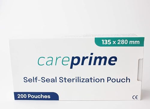 CarePrime Sterilisationsbeutel, Selbstklebend Steribeutel für Autoklaven 200 Stück (135x260mm)