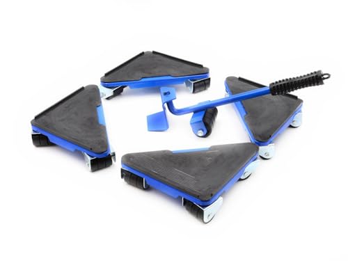 BSD Möbeltransport Set mit 4 beweglichen Plattformen und Wagenheber – maximale Traglast 300 kg, ideal für einfache Möbelumzüge und sicheren Transport.