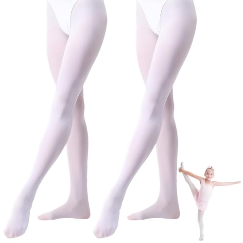 2 Stück Ballettkleidung Mädchen 5-9 Jahre Alt,Weiße Strumpfhose Damen Tanzstrumpfhose Damen Ist Von Hoher Qualität,Ballettstrumpfhose Mädchen,Balette Kleidung Mädchen Für Höhen Von 90-135 Zentimetern