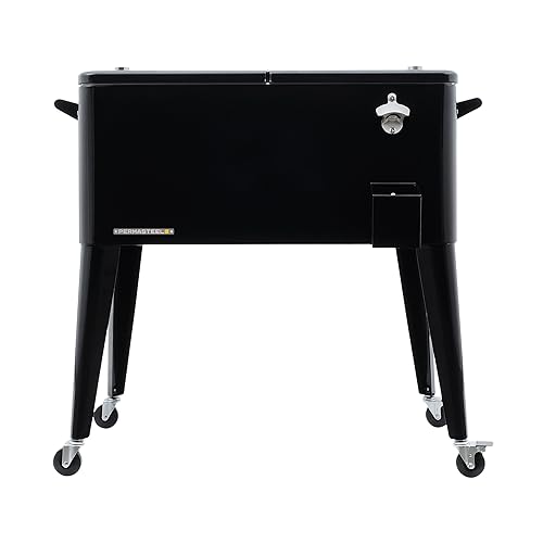 Permasteel Kühlbox auf Rollen | Klassischer Terrassenkühler aus Stahl | Kühlschrank für Garten Retro | Kühltrolley | 75 Liter | Schwarz