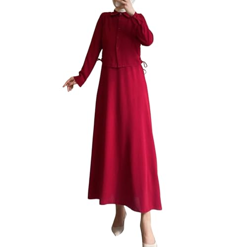 Generisch Bikini Netz Muslimisches Langarmkleid für Damen, Vintage-Pullover, Abaya-Gebetskleidung Latex Offen (Red, M)