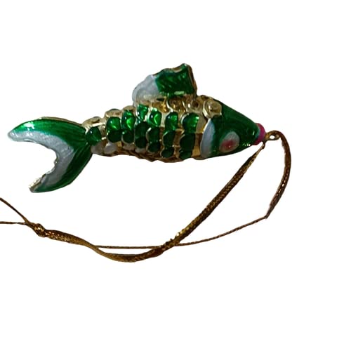 TUKRPQMRI Niedlicher Cloisonné-Koi-Fisch-Anhänger, Schlüsselanhänger, Tierschmuck, chinesischer Emaille, lebendiger Sway-Karpfen-Anhänger, Geschenke/207(Green)