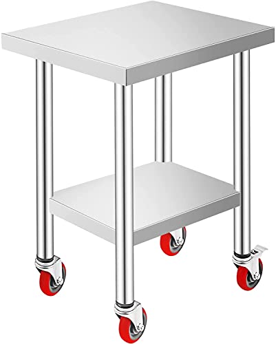 VEVOR Arbeitstisch 61 x 46 x 86 cm Edelstahl Catering Arbeitstisch 100 kg für Belastbarkeit Lebensmittel Zubereitungstisch Gewerbliche Arbeitstisch für Küche Bar Restaurantar 4 verstellbare Füße