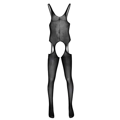 iEFiEL Herren Transparent Dessous Netz Bodystocking Jumpsuit Strapsen Catsuit Ouvert-Body Ganzkörperanzug Netzstrümpfe Unterwäsche D Schwarz Einheitsgröße