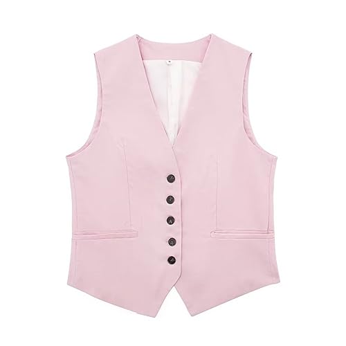 Cihdmfb Anzugweste Weste Damen V-Ausschnitt Ärmellos Kurz Kellnerweste Mit Knöpfe Elegant Festlich Anzugweste Business Freizeit Weste Vintage Weste Tank Top Slim Fit Tops Blazers Weste(A Rosa,M)