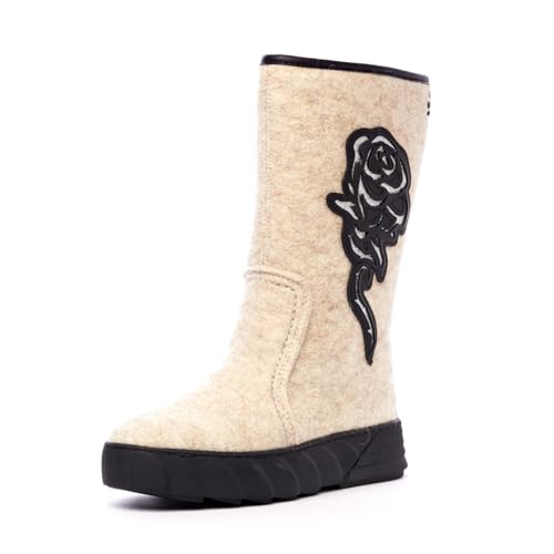 Nordan Stilvolle Winterschuhe Damen - Filzstiefel. Schöne Boots Damen mit Wollfutter und rutschfester Sohle. Warme und bequeme Stiefel Damen mit Futter.Art. 350305 beige 1001, 39