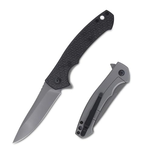 ‎Schwarz 0450CF Flipper EDC Frame Lock Taschenmesser, 8.2 cm, 8Cr13 ‎Edelstahl mit Griff aus Kohlefaserstahl und Taschenclip, Survival Jagd Gadgets Werkzeug, Geschenk für Damen, Vater, Vater