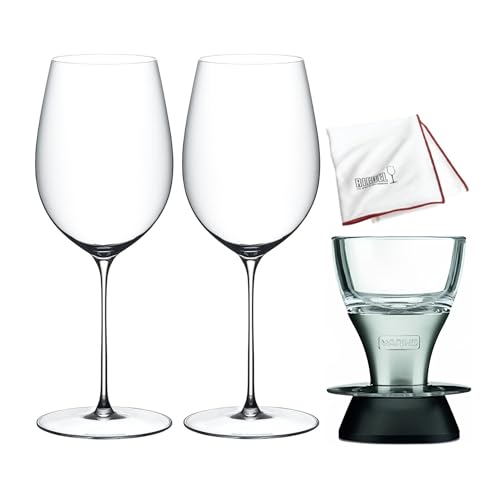 Riedel Supperleggero Bordeaux Grand Cru 2 Gläser Bundle mit Waring Pro Weinbelüfter Großes Mikrofaser Poliertuch (4 Stück)