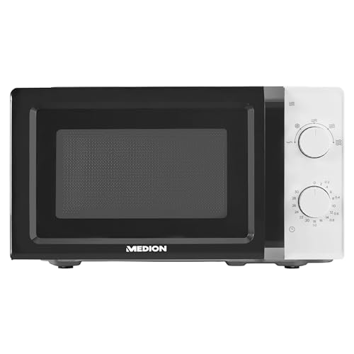 MEDION Mikrowelle (20 Liter, 700 Watt, klein kompakt und platzsparend, 5 Mikrowellenstufen, Auftaufunktion, Timerfunktion, MD11475) weiß