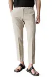 GINGTTO Leinenhose Herren Business Sommer Slim Lang Trousers Leicht Freizeithose mit Gürtelschnalle Helles Khaki 32