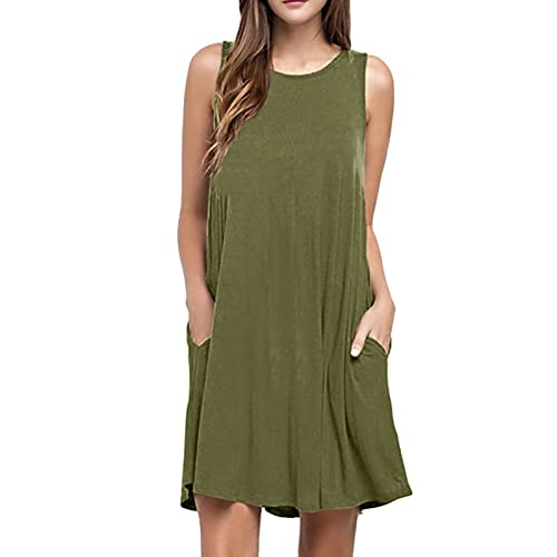 Generisch Sommerkleider Damen Ärmellos Blumen T-Shirt Strandkleid Leichte Lässige Taschen Boho Tank Kleid Lange Sommerkleider Damen Elegant Sommerkleid Weiß RüCkenfrei