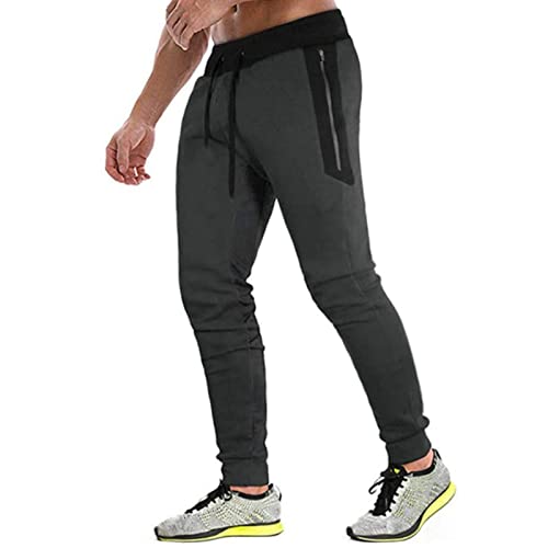 JustSun Jogginghose Herren Trainingshose Sporthose Herren Lang Slim Fit Fitness Hosen Herren mit Reißverschlusstaschen Grau XL