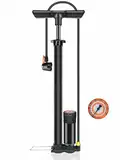 Fahrradpumpe, Luftpumpe Fahrrad Alle Ventil Mit 160psi Manometer - Bike Pump Mit Hochdruckpuffer Für Einfache Nutzung Mit Presta- Und Schrader-Ventilen Schwarz