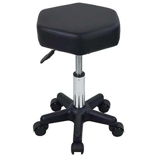FURWOO Hexagon Rollhocker Höhenverstellbarer Hocker mit Rädern für Spa Salon Massage Schwarz