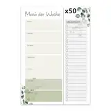 FloraVigo Essensplaner, 50 Menüplaner mit Einkaufsliste zum Abtrennen, Einkaufsliste – Notizblock – A5 – Menüplaner für Familie, Freunde