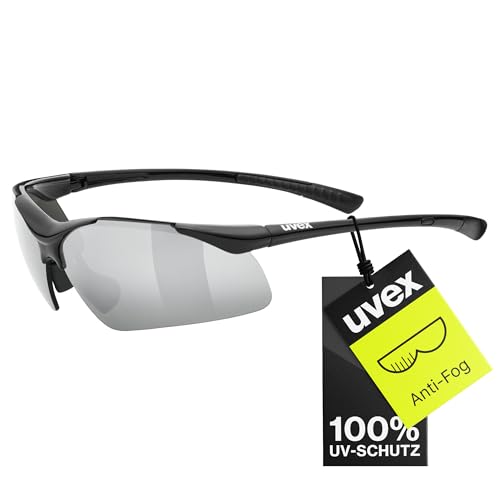 Uvex sportstyle 223 - Sportbrille für Damen und Herren - starker Schutz vor Sonnenstrahlung - druckfreier Sitz & perfekter Halt - black/silver - one size