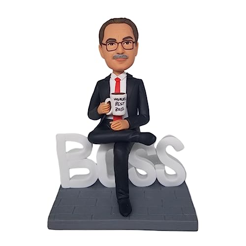 mydedor Individuelle Wackelkopf-Figuren, maßgeschneiderte Puppe, Bester Chef in schwarzem Anzug, handgefertigt, personalisierte Skulptur, Geschenk für Mann, Freund, Ehemann, Büro, Kollegen