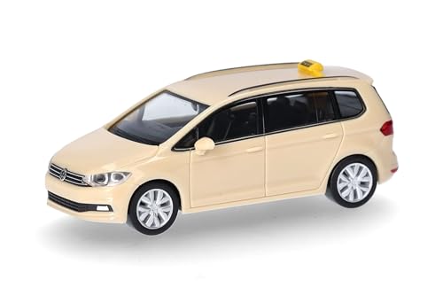 herpa 097802 Modellauto Volkswagen (VW) Touran Taxi, Miniatur im Maßstab 1:87, Sammlerstück, Made in Germany, Modell aus Kunststoff Miniaturmodell, Elfenbein