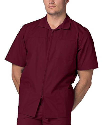 Adar Universal Herren Pflegebekleidung - Kurzärmelige Jacke mit Reißverschluss - 607 - Burgundy - 3X