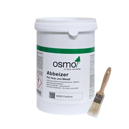 Osmo Abbeizer 6000 für Holz und Metall Farblos 1l - Entfernt Kunstharzlacke, 1K-Lacke, Dispersions- und Latexfarben, Ölfarben, Lasuren, Kunststoffputze auf Holz, Metall, Putz, Beton, Naturstein