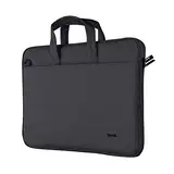 Trust Bologna Slim Laptop Eco Tasche bis 16 Zoll aus Recyceltem Kunststoff, mit Schultergurt, Nachhaltige Umhängetasche für Reisen, Business, Büro, Schule - Schwarz