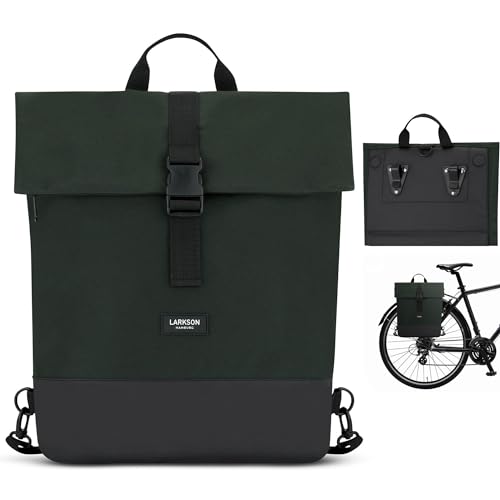 LARKSON Fahrradtaschen für Gepäckträger Damen & Herren Dunkelgrün - Tammo Bike - 2 in 1 Fahrrad Tasche Rucksack & Gepäckträgertasche Hinten - Wasserabweisend