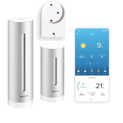 Netatmo Smarte Wetterstation mit Wandhalterung - WLAN, Funk, Innen- und Außensensor, Wettervorhersage, Hygrometer, Luftqualität, Kompatibel mit Amazon Alexa, Apple HomeKit und Google Home, NWS-AMZ