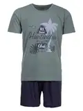 Henry Terre Herren Pyjama Shorty Beach 2 teiliges Set M-5XL Baumwolle Übergröße, Farbe:Grün, Größe:L