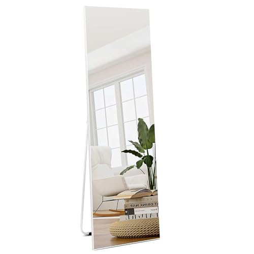 HORLIMER Standspiegel 150x41 cm mit Weißer Rahmen, Großer Wandspiegel oder Stehspiegel Ganzkörperspiegel für Schlafzimmer, Wohnzimmer, Flur, Sicherer Ankleidespiegel