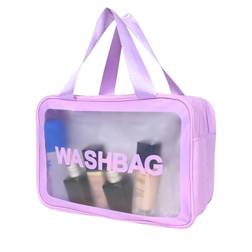 Q-WOOFF Kosmetiktasche，kulturtasche Damen，kulturbeutel Herren， Trocken- und Nasstrennung, tragbare wasserdichte Kulturtasche, Make-up-Tasche mit großer Kapazität, Aufbewahrungstasche (Lila, L)