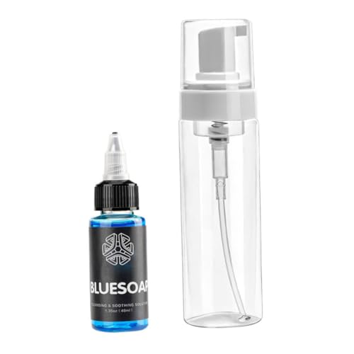 Blaue Tattoo -Seife, konzentrierte neutrale Seifen, 40 ml Waschreinigungsseife, Flüssigkeit mit 200 ml leerer Flasche für Tattoo und Handwäsche