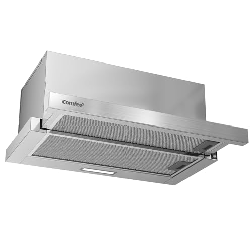 COMFEE' CHL03M21S Flachschirmhaube Dunstabzugshaube 60cm Umluft, 400 m³/h Luftstrom, Dunstabzug Unterbau Integrierte Einbau Flach Abluft Abzugshaube, Silber