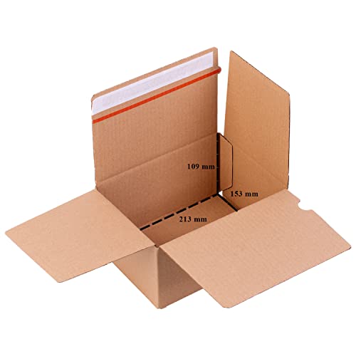 smiley pack 60 Stück Automatikboden Karton 213 x 153 x 109 mm Fix Aufrichtekarton mit Selbstklebeverschluss und Aufreißfaden Versandschachtel Versandkarton Verpackungskarton Versandbox