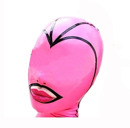 SMGZC Rosa Latex Kopf Abdeckun Gummi Kopfmaske Latex Haube Maskieren GesichtMasken exponiert Mund Für Cosplay Party Vereinskleidung (L)