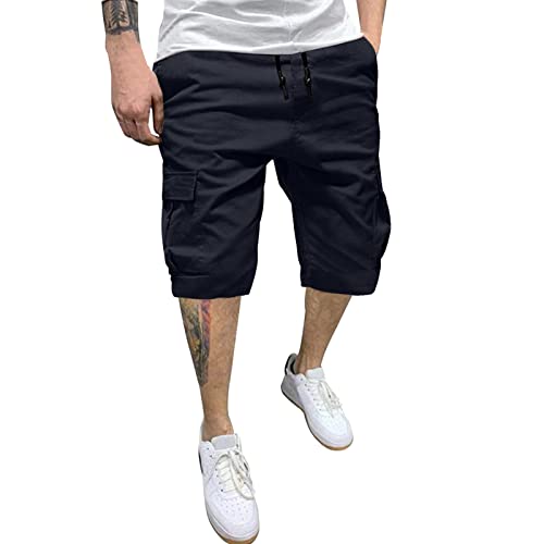 FASLOLSDP Cargo Shorts Herren Sommer Karierter Kurze Hosen Button Down Shorts Multi Taschen Elastischer Sporthose Casual Regulär Fit Atmungsaktive Cargohose Freizeithose Laufshorts