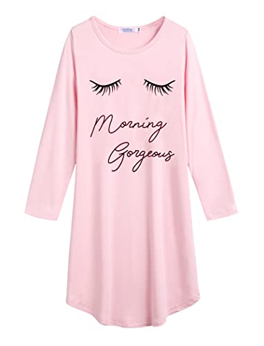 Arshiner Mädchen Nachthemd Langarm Kinder Nachtkleid mit Niedlichen Prints Schlafanzug Kleid Nightdress für Mädchen 11-12 Jahre