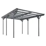 Juskys Carport mit Flachdach 5x3 m - Überdachung aus Aluminium mit Doppelstegplatten - Unterstand für Autos - freistehende Montage - Dunkelgrau