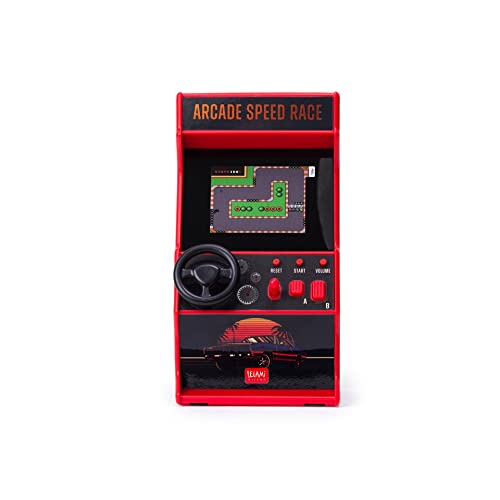 Legami - Arcade Speed Race Mini-Videospiel, inklusive 30 Spielen, englische Sprache, mit Licht und Geräuschen, 3 AA-Batterien Nicht im Lieferumfang enthalten, 8,5 x 26 cm, 2,4-Zoll-Display, RAC0001