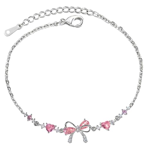 GWAWG Schleife Zirkon Armband, Verstellbares Freundschaftsarmband mit Weiß- und Rosazirkonia, Elegantes Schmuck Armband für Damen, Trendiges Bow Bracelet als Geschenk für Freundin, Schwester, Frau