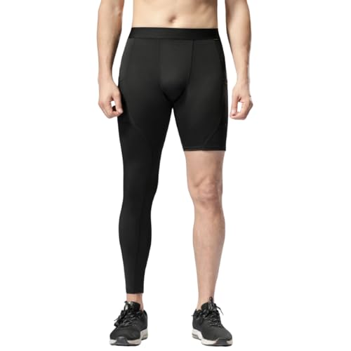 Herren-Leggings, Sport, Basketball, Fitness, Hosen, kurze Taschen, kurze Shorts, Training, Kompression, hohe Dehnbarkeit, schnell trocknende Leggings Alphaskin Stretch Hose Herren (Black, XL)