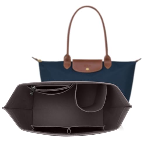 ZOLGINAH Taschen Organizer für Longchamp Le Pliage, Handtaschen Organizer aus Filz, mit Multifunktionalen Taschen Großes Fassungsvermögen Dunkelgrau M